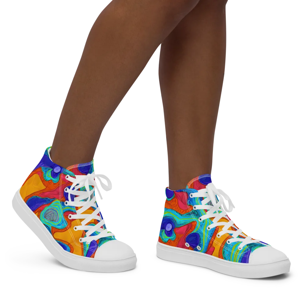 Tangerine Vortex on Women's High Top Canvas Shoes — Right