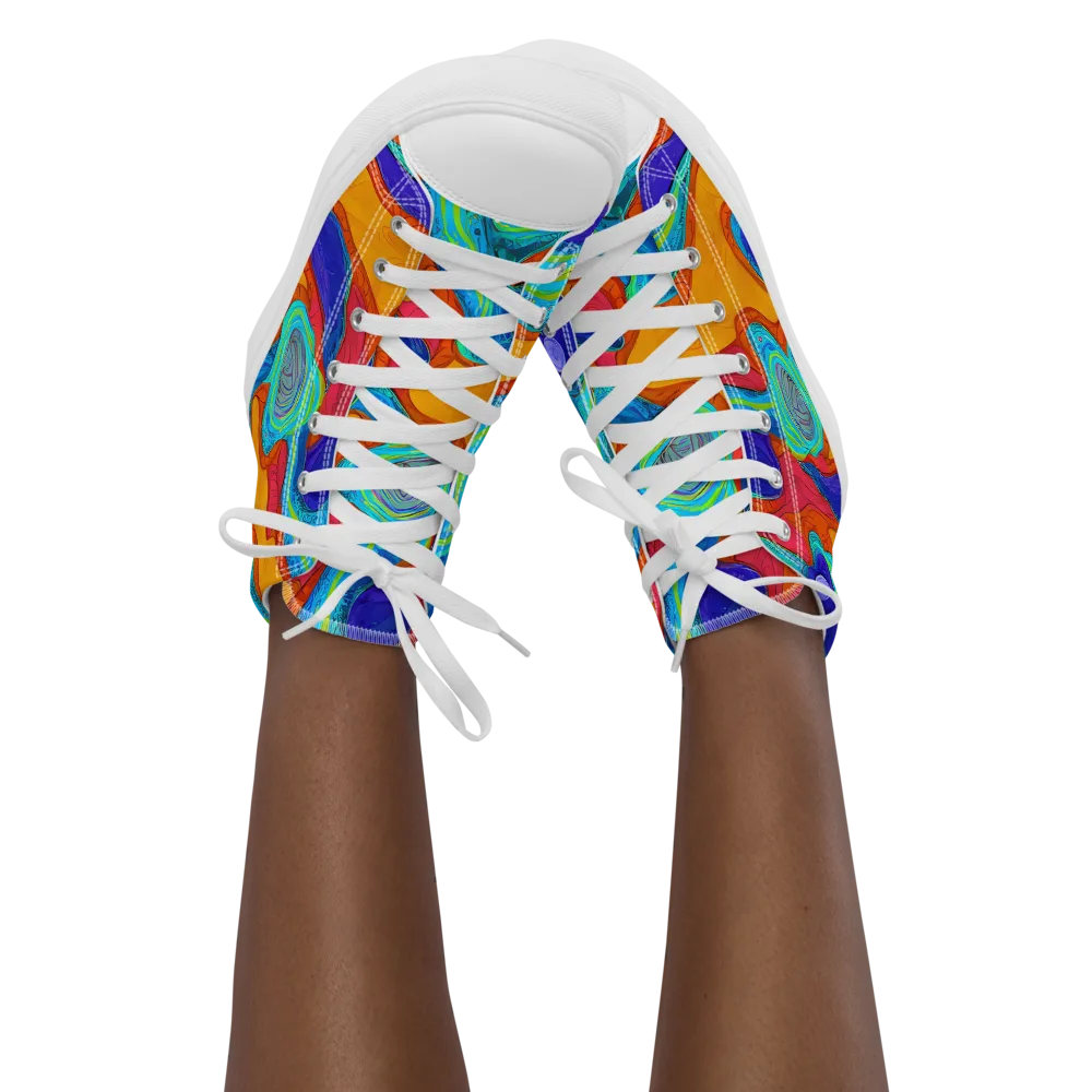 Tangerine Vortex on Women's High Top Canvas Shoes — Front
