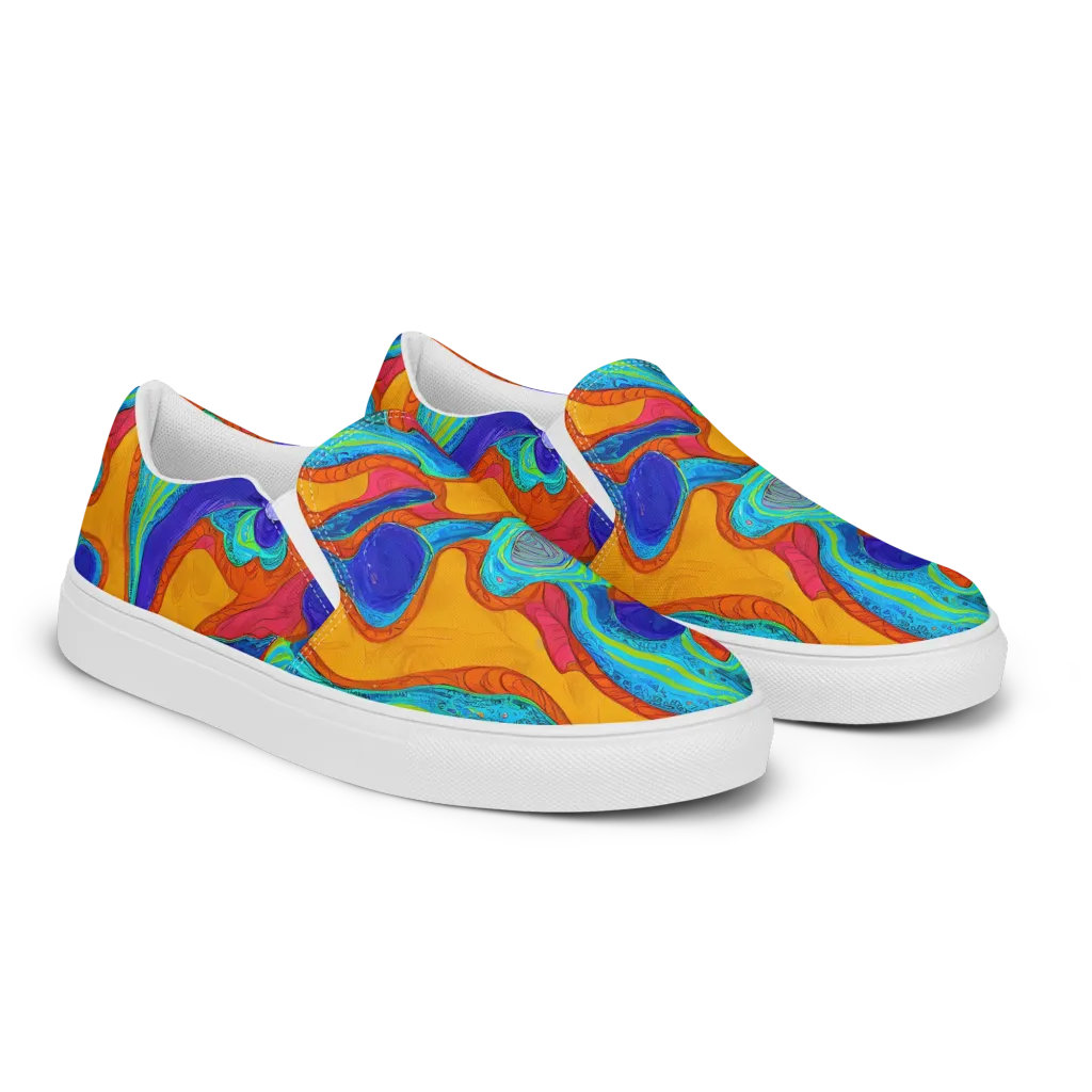 Tangerine Vortex on Men's Slip-On Canvas Shoes — Right Front
