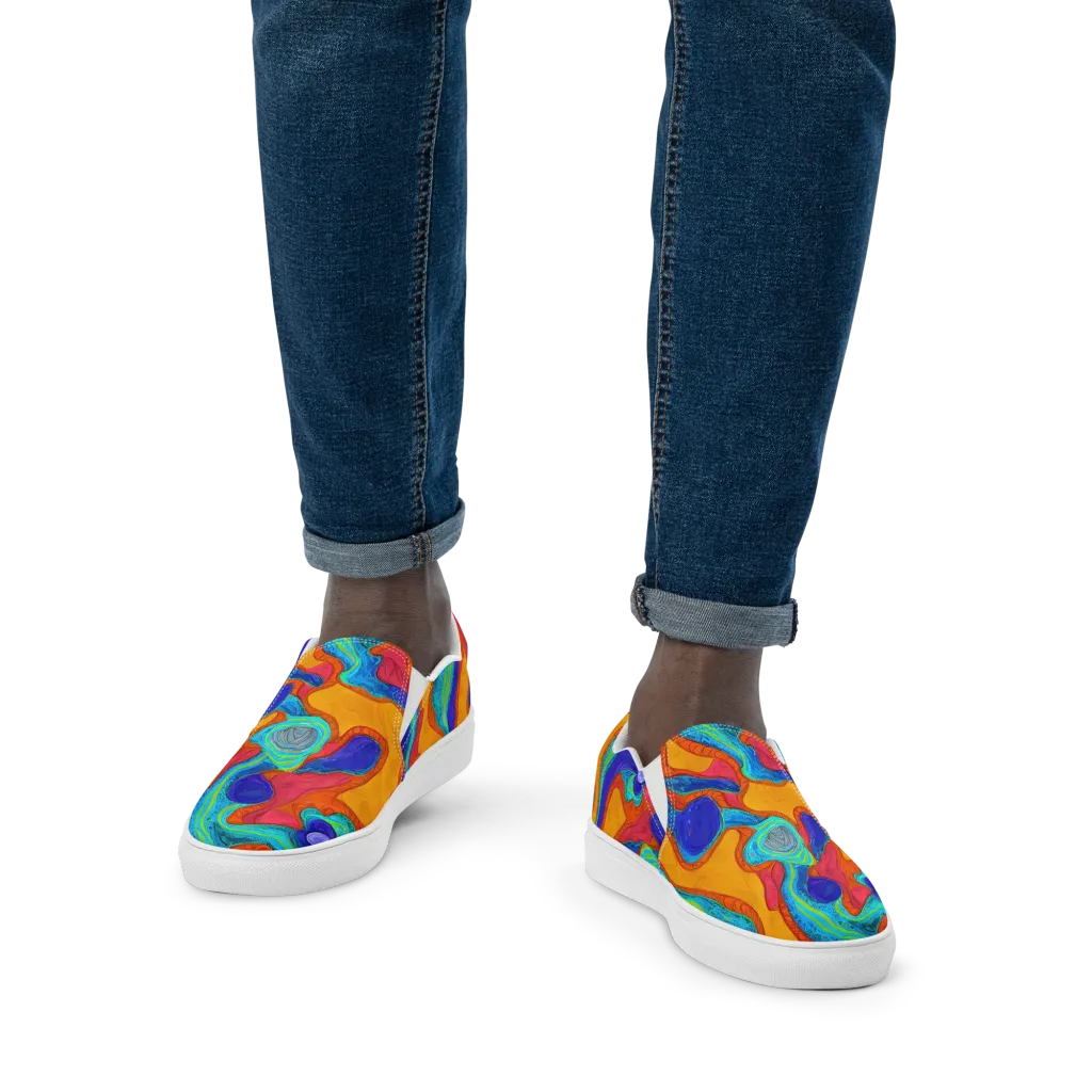 Tangerine Vortex on Men's Slip-On Canvas Shoes — Front