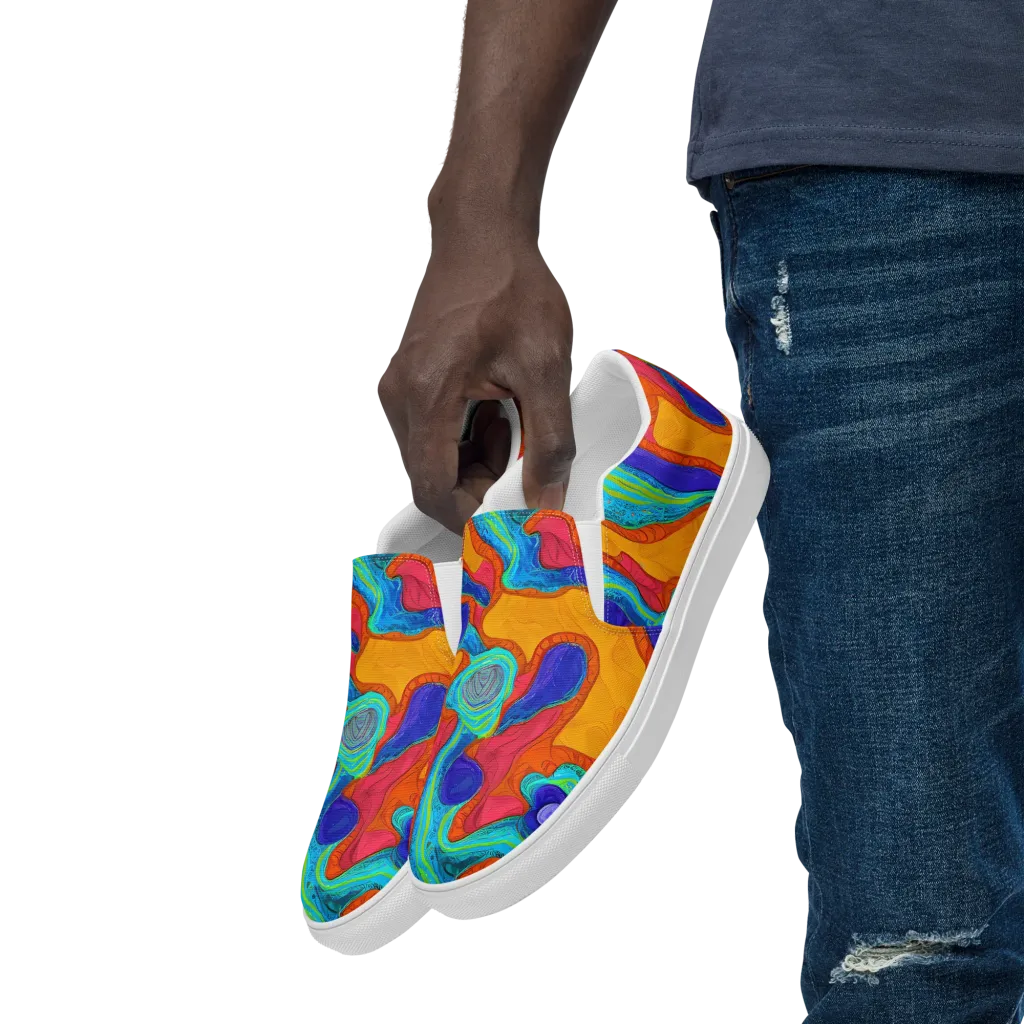 Tangerine Vortex on Men's Slip-On Canvas Shoes — Left Front