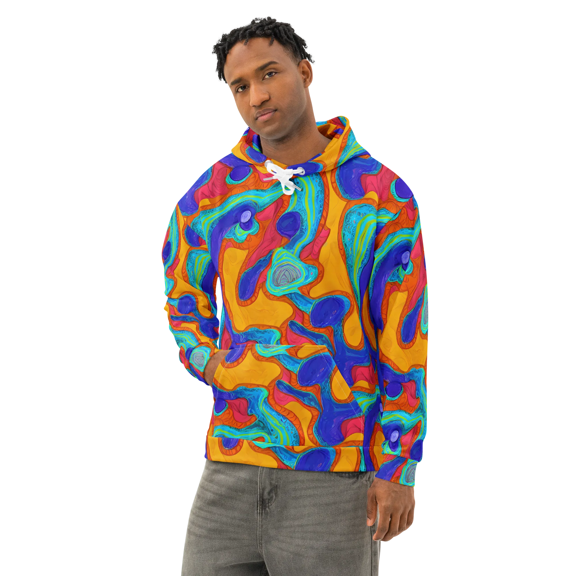 Tangerine Vortex on Cotton Hoodie — Left Front