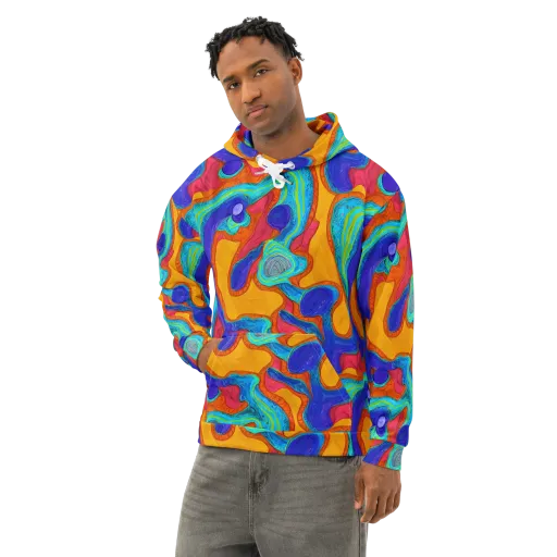 Tangerine Vortex on a Cotton Hoodie