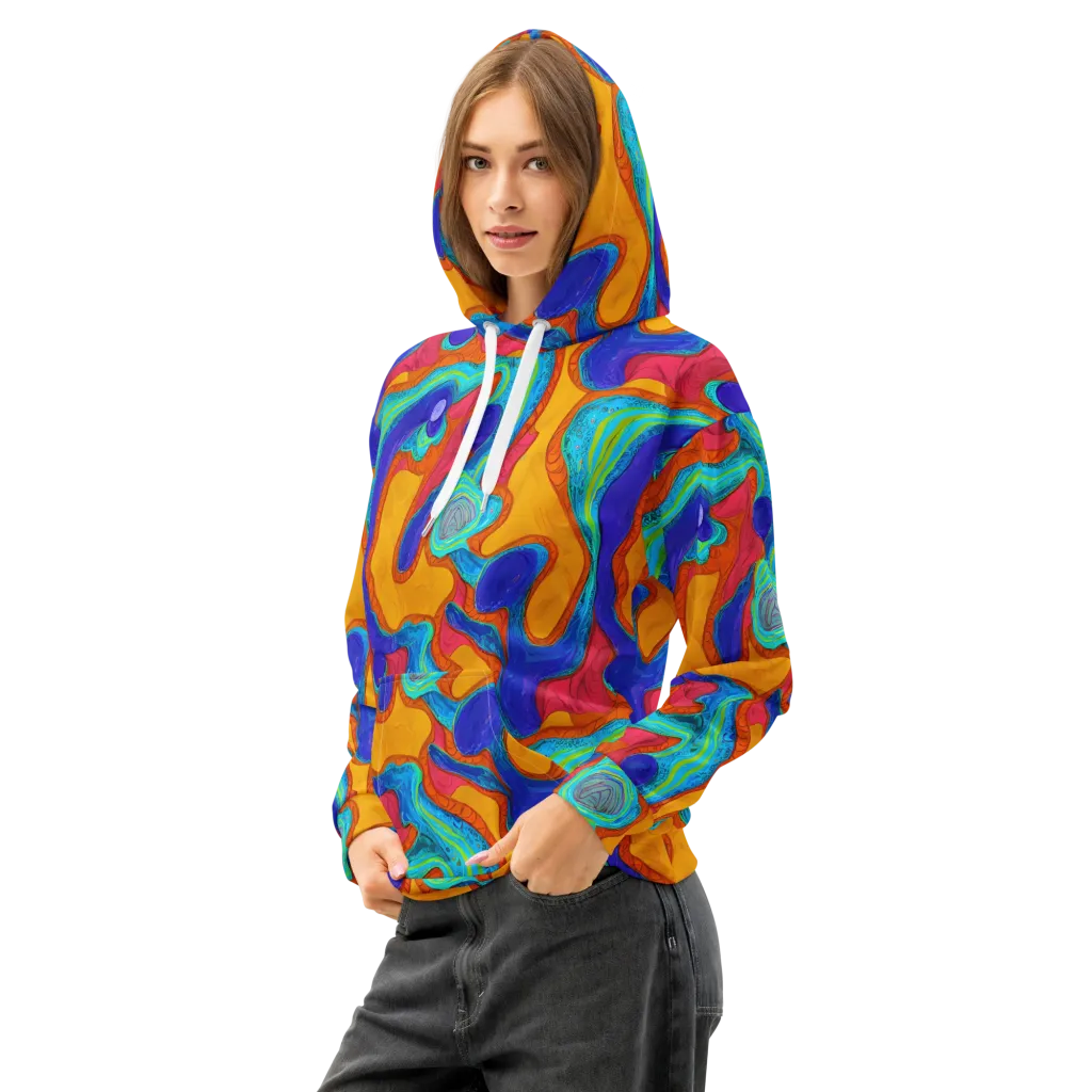Tangerine Vortex on Cotton Hoodie — Left Front