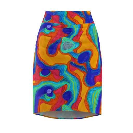 Tangerine Vortex on a Pencil Skirt