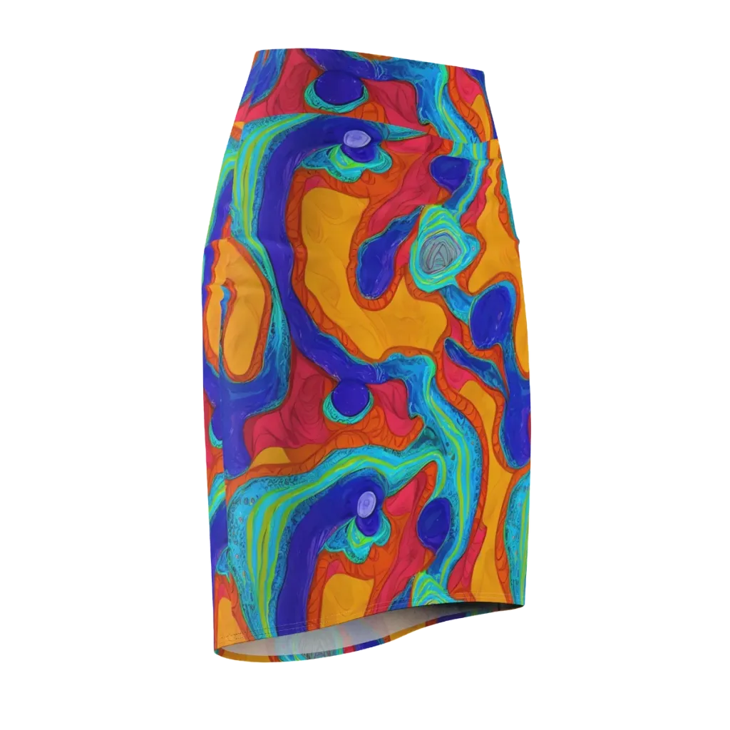 Tangerine Vortex on Pencil Skirt — Front Side