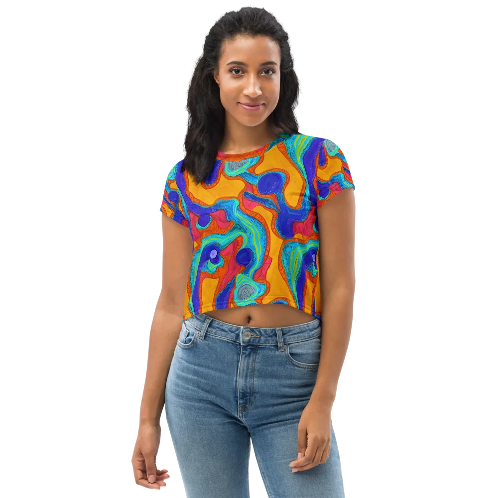 Tangerine Vortex on Crop Tee — Front
