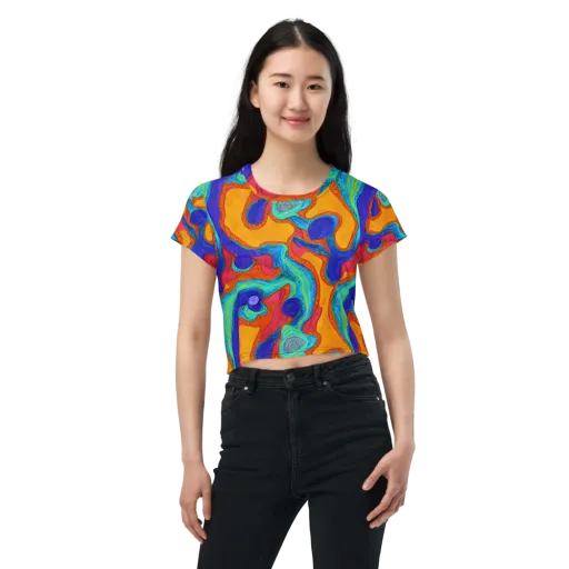 Tangerine Vortex on a Crop Tee