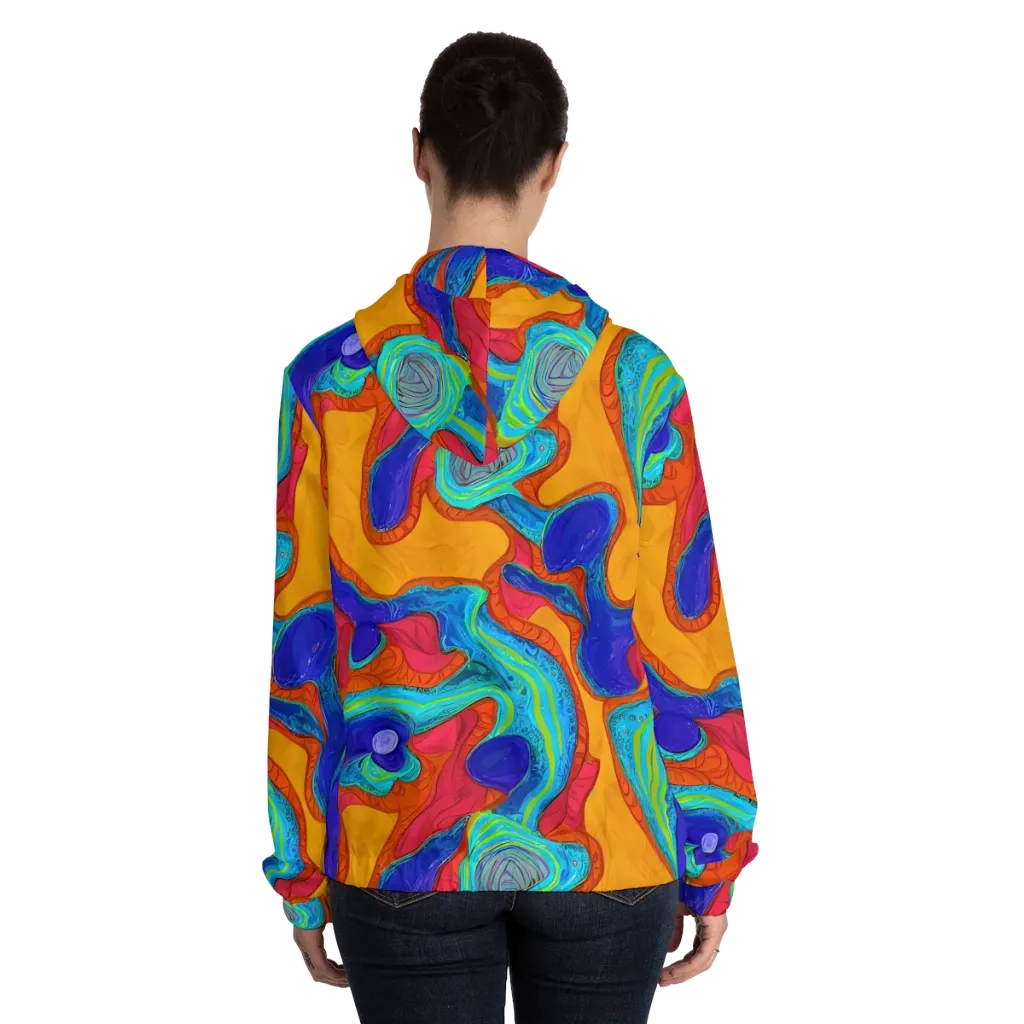 Tangerine Vortex on Women's Full-Zip Hoodie — Back On Person