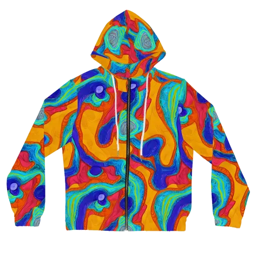Tangerine Vortex on a Women's Full-Zip Hoodie