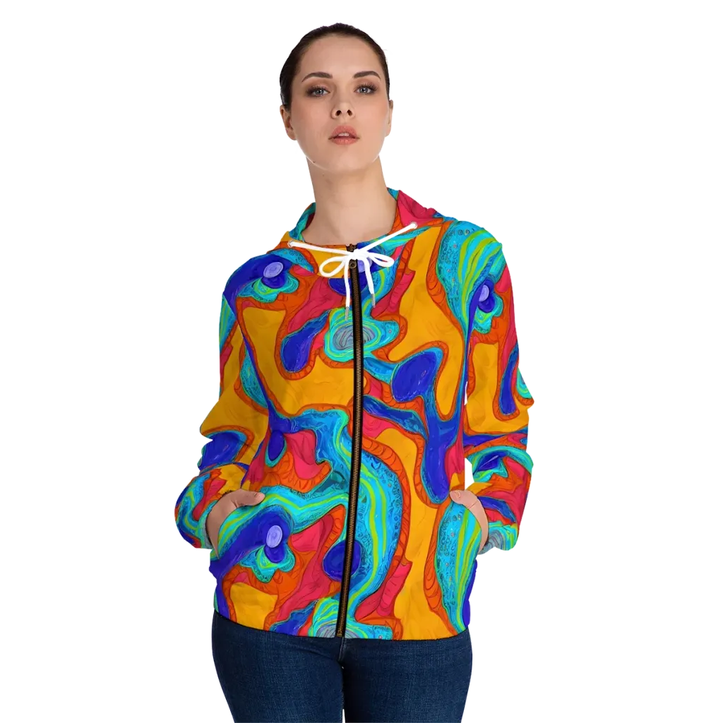 Tangerine Vortex on Women's Full-Zip Hoodie — Front On Person