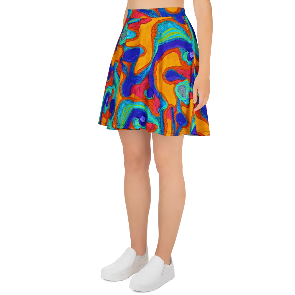 Tangerine Vortex on Skater Skirt — Left