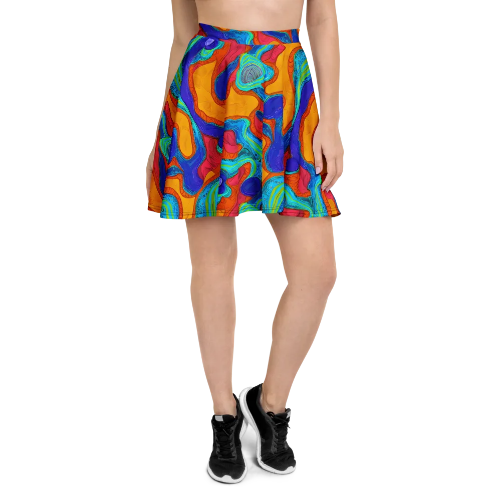 Tangerine Vortex on Skater Skirt — Front