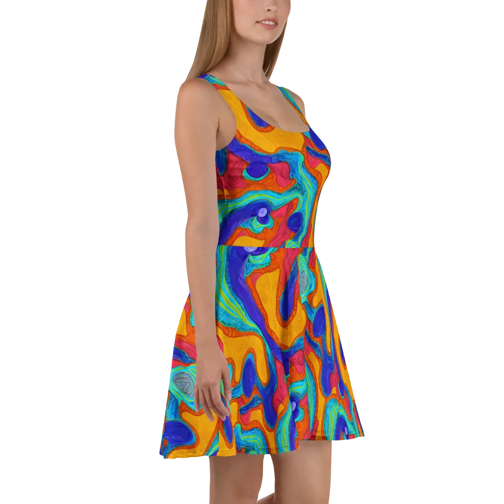 Tangerine Vortex on Skater Dress — Right