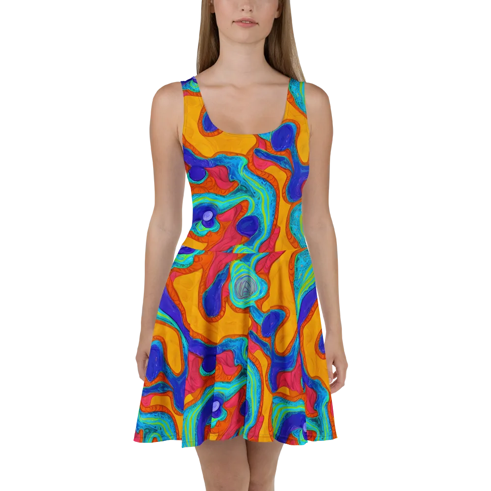 Tangerine Vortex on Skater Dress — Front