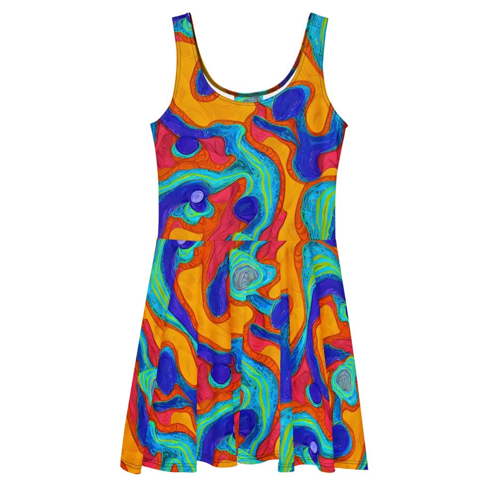 Tangerine Vortex on Skater Dress — Front