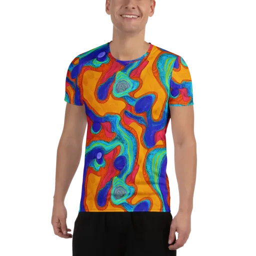 Tangerine Vortex on a Men's Athletic T-Shirt