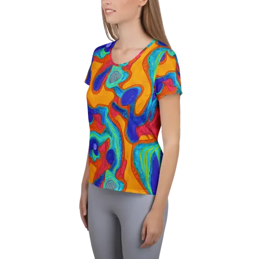 Tangerine Vortex on a Women's Athletic T-Shirt