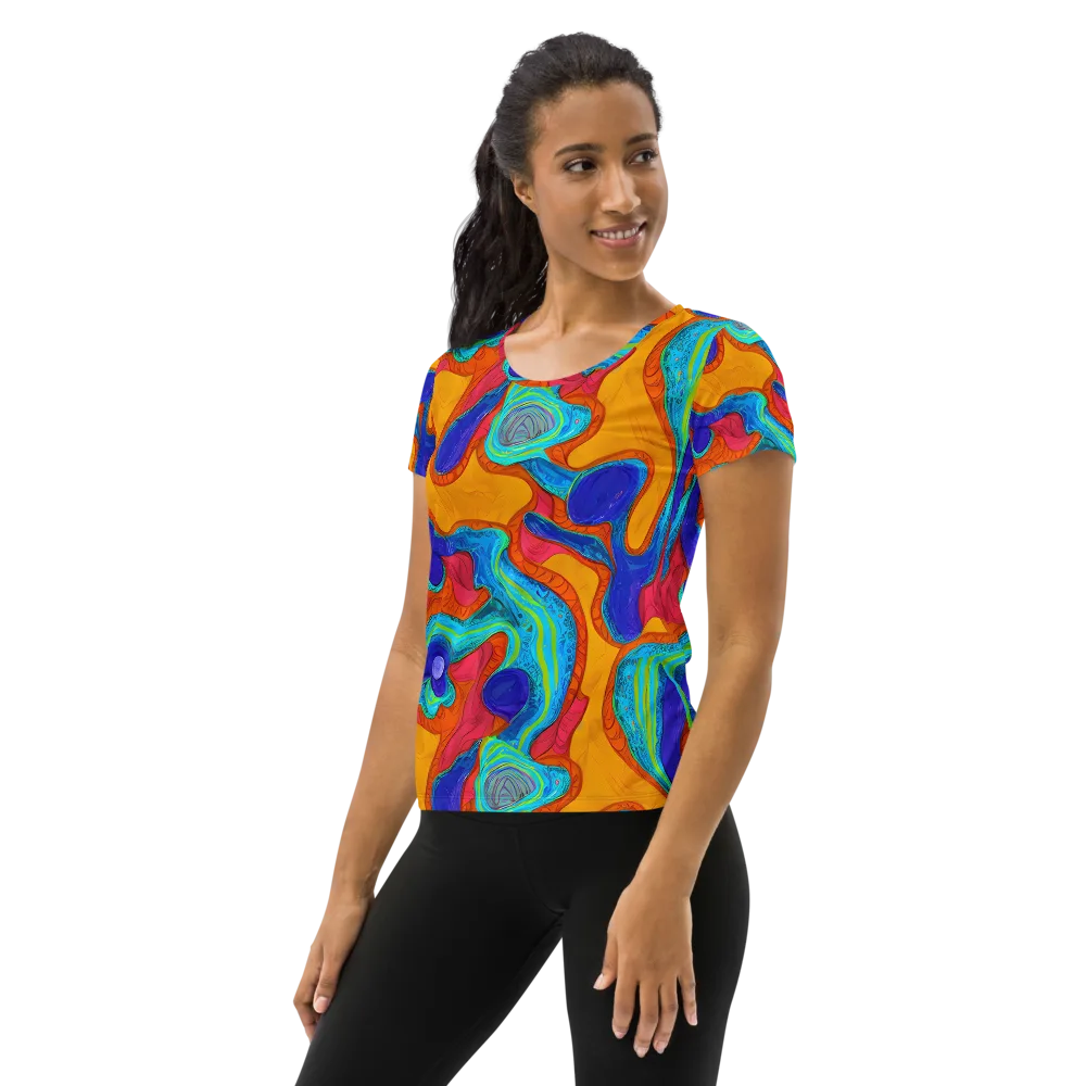 Tangerine Vortex on Women's Athletic T-Shirt — Left