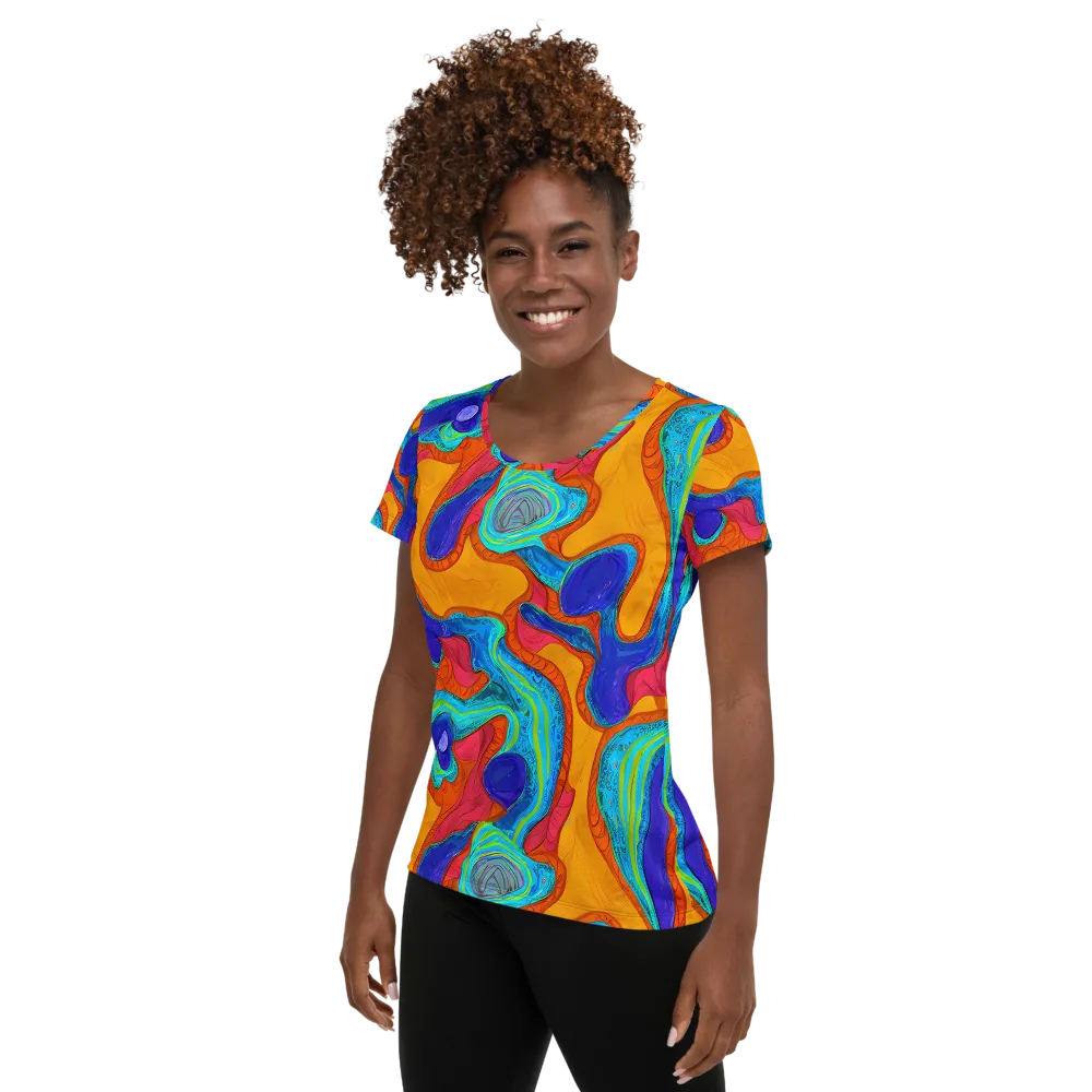 Tangerine Vortex on Women's Athletic T-Shirt — Left