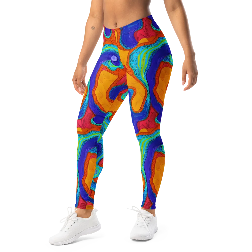 Tangerine Vortex on Leggings — Left Front
