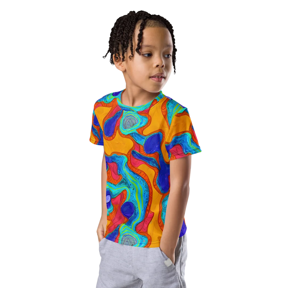 Tangerine Vortex on Kids Crew Neck T-Shirt — Left Front