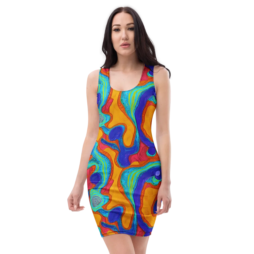 Tangerine Vortex on Bodycon Dress — Front