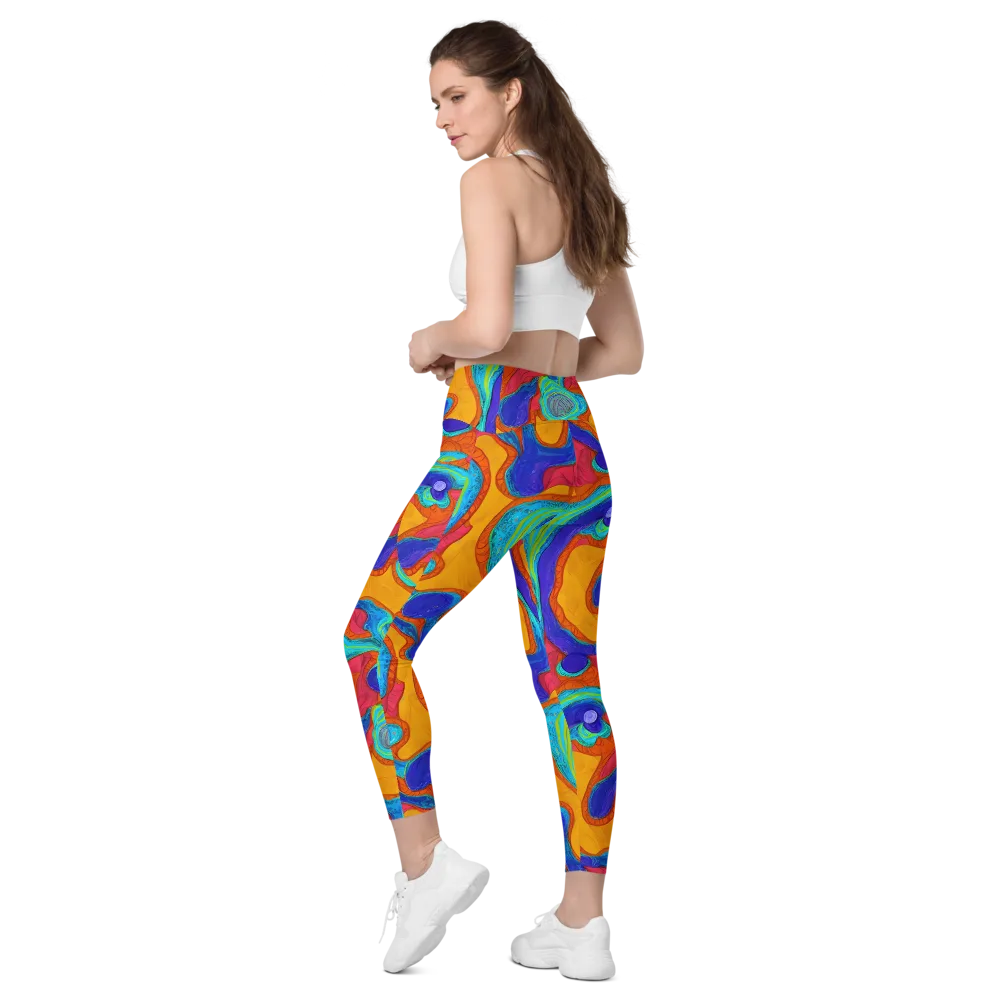 Tangerine Vortex on Leggings with Pockets — Left Back