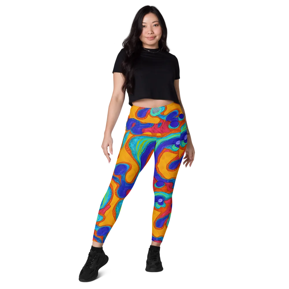 Tangerine Vortex on Leggings with Pockets — Front