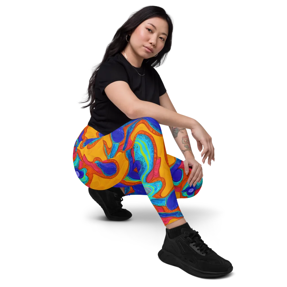 Tangerine Vortex on Leggings with Pockets — Right Front