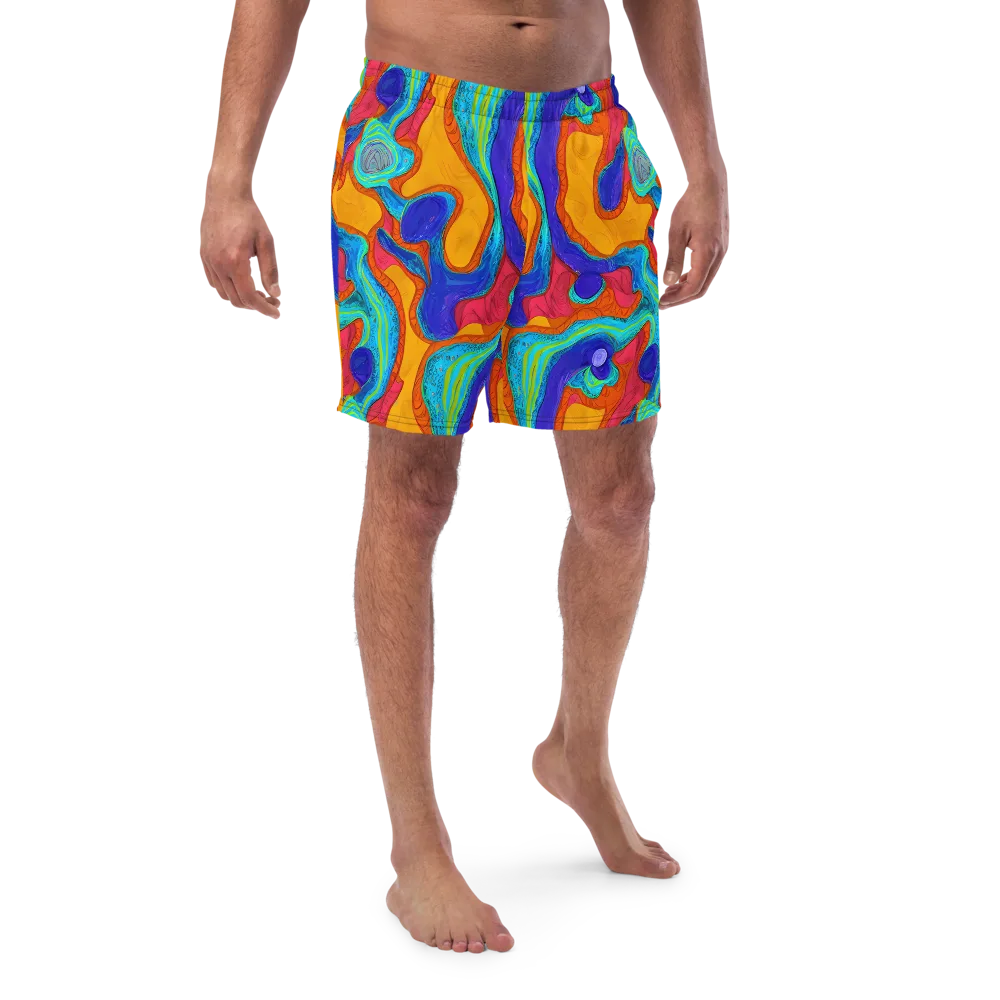 Tangerine Vortex on Swim Trunks — Front