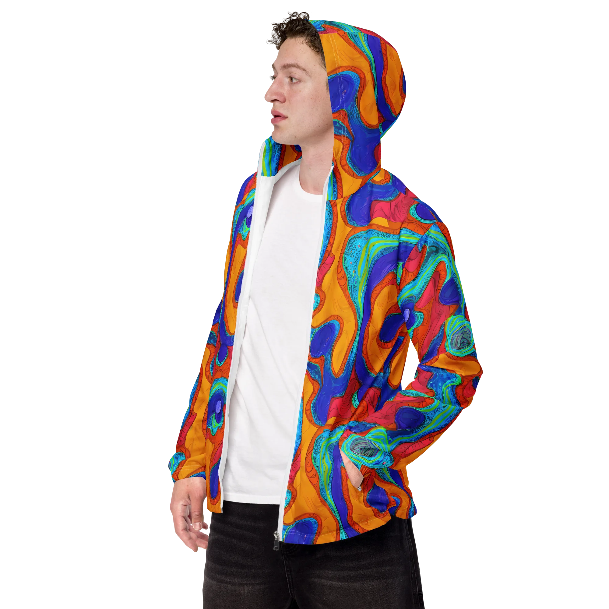 Tangerine Vortex on Men's Windbreaker — Left Front