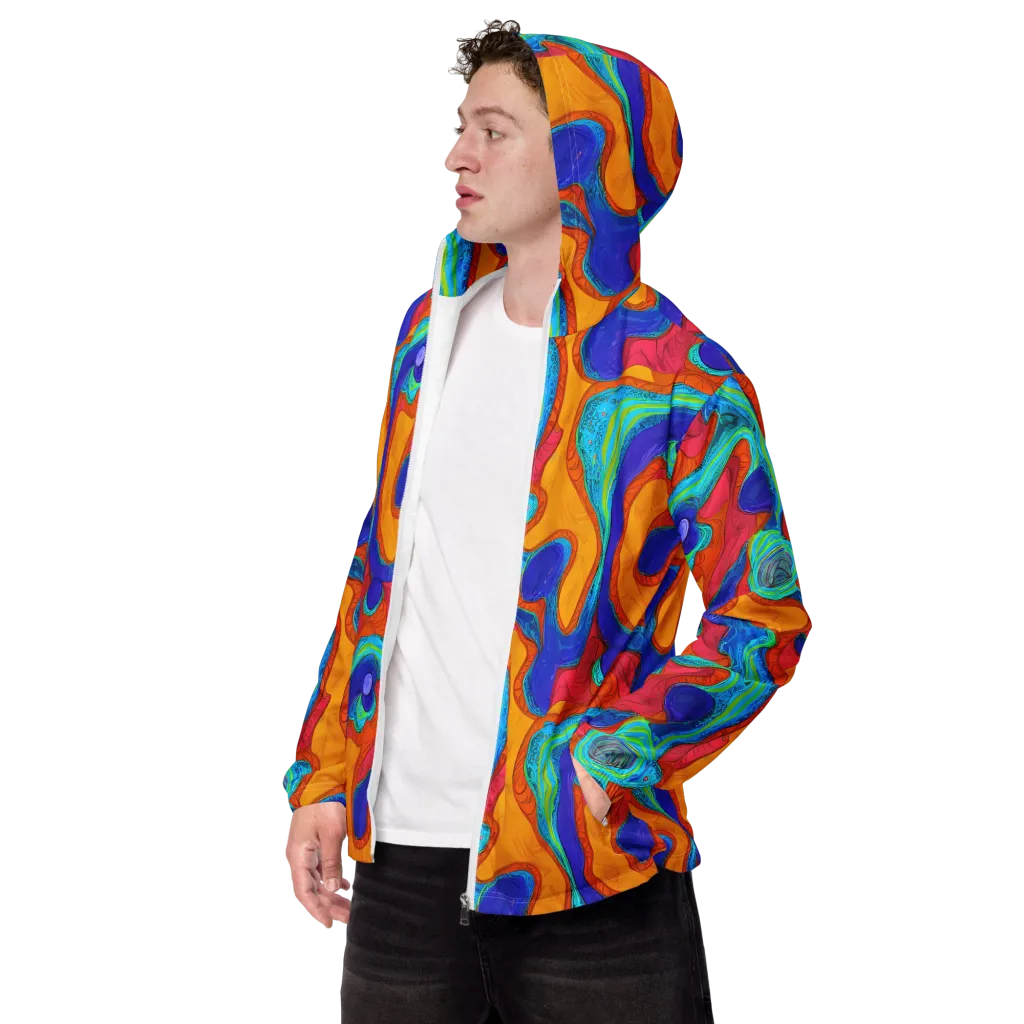 Tangerine Vortex on Men's Windbreaker — Left Front