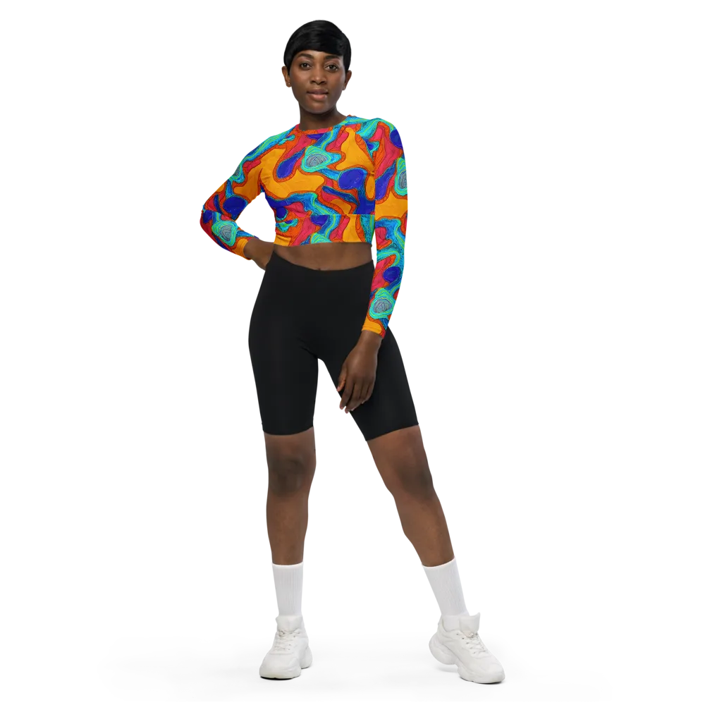 Tangerine Vortex on Long Sleeve Crop Top — Front