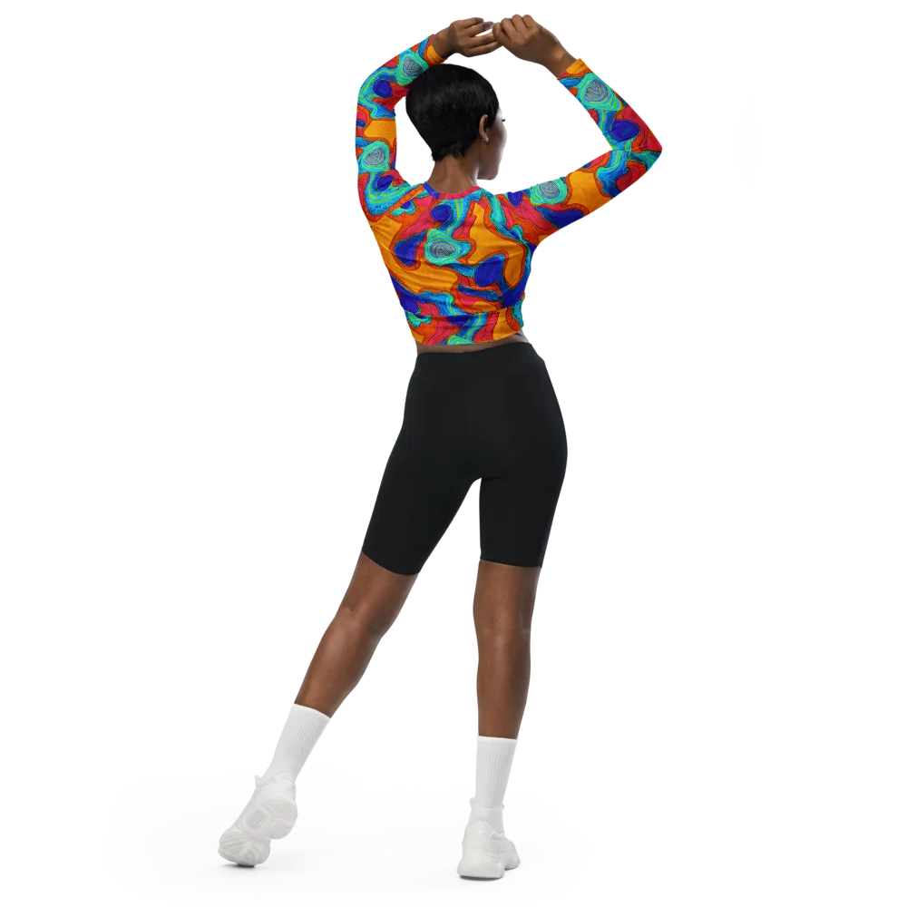 Tangerine Vortex on Long Sleeve Crop Top — Back