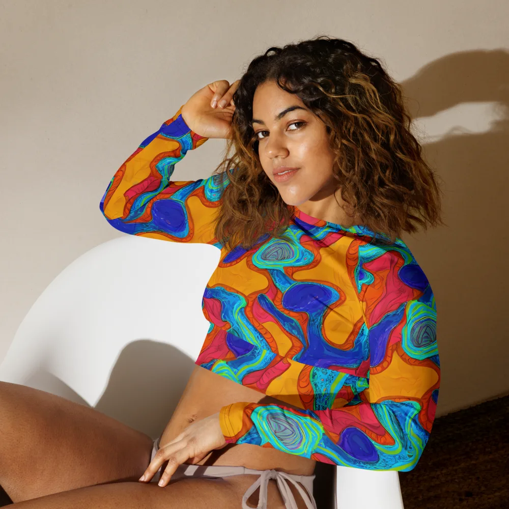Tangerine Vortex on Long Sleeve Crop Top — Left Front