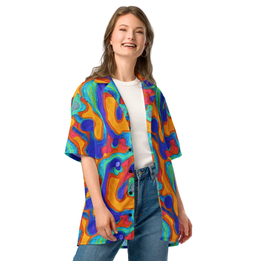 Tangerine Vortex on Button Shirt — Front