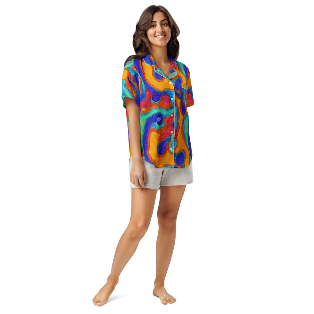 Tangerine Vortex on Women's Short Sleeve Pajama Top — Front