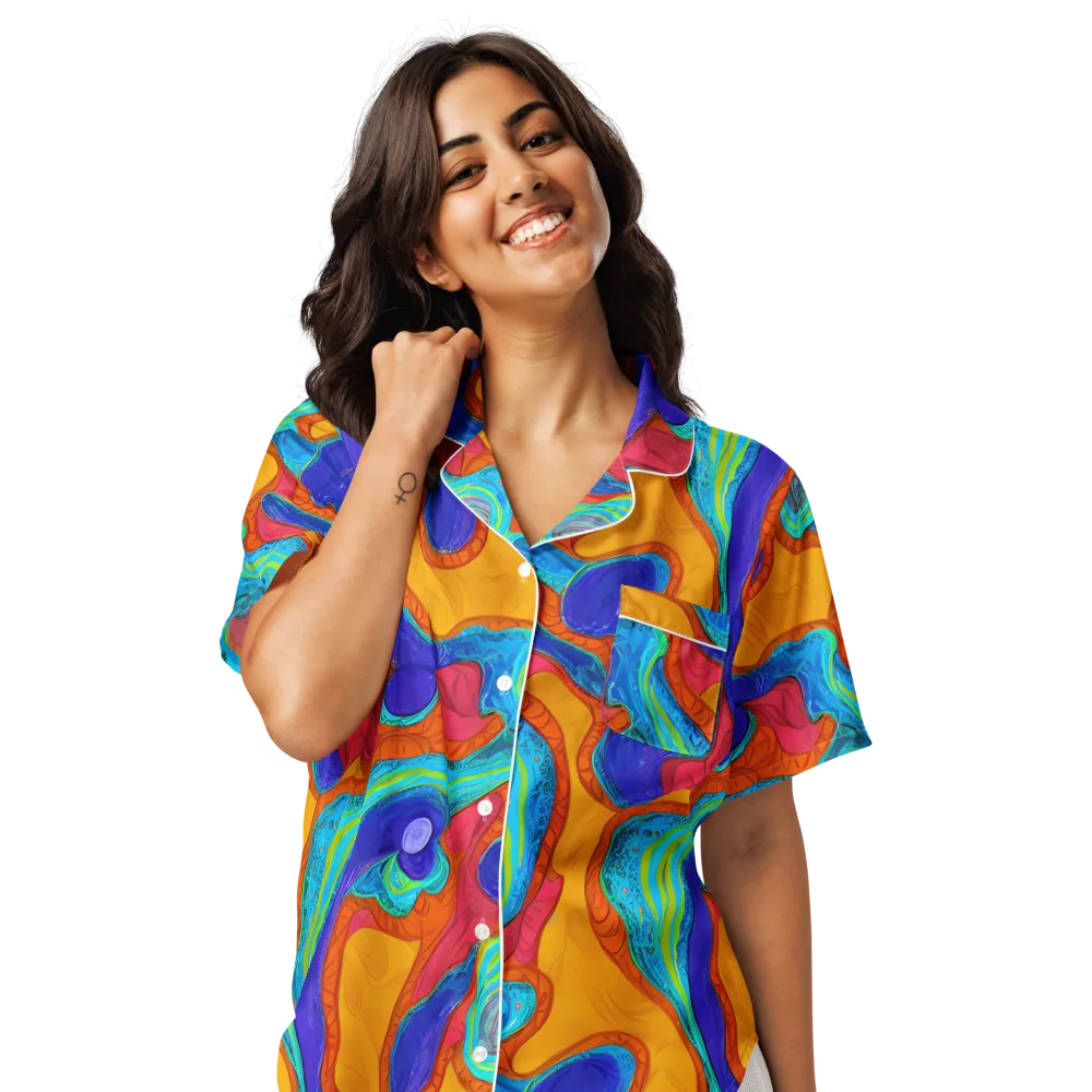 Tangerine Vortex on Women's Short Sleeve Pajama Top — Front