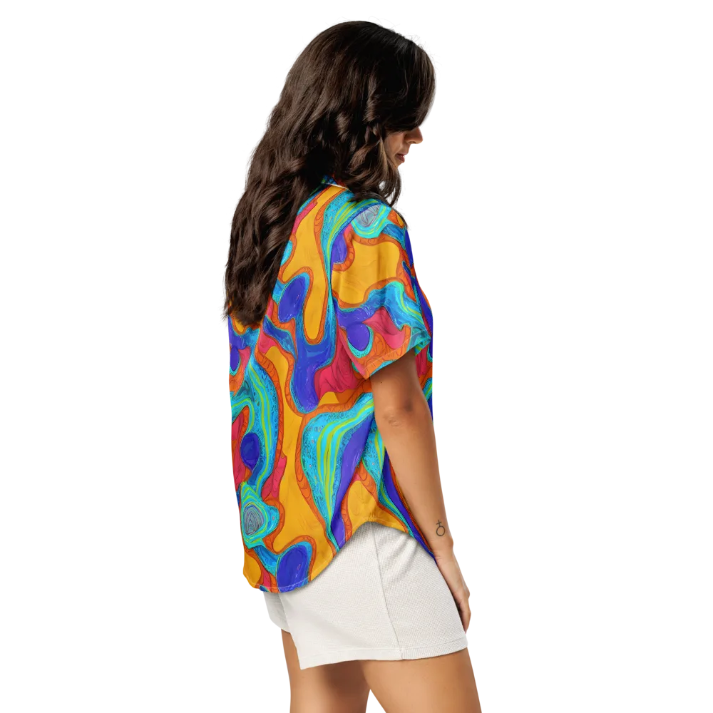 Tangerine Vortex on Women's Short Sleeve Pajama Top — Right Back