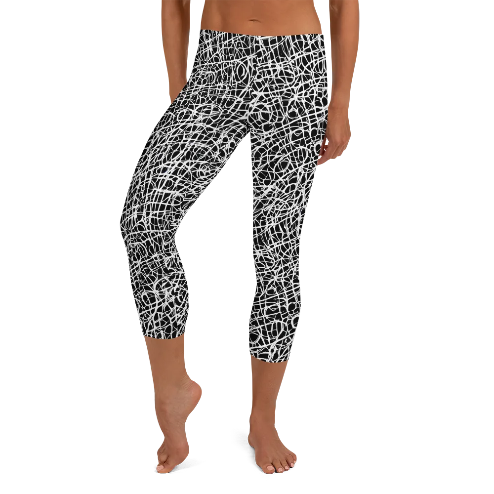 Midnight Scribble on Capri Leggings — Front
