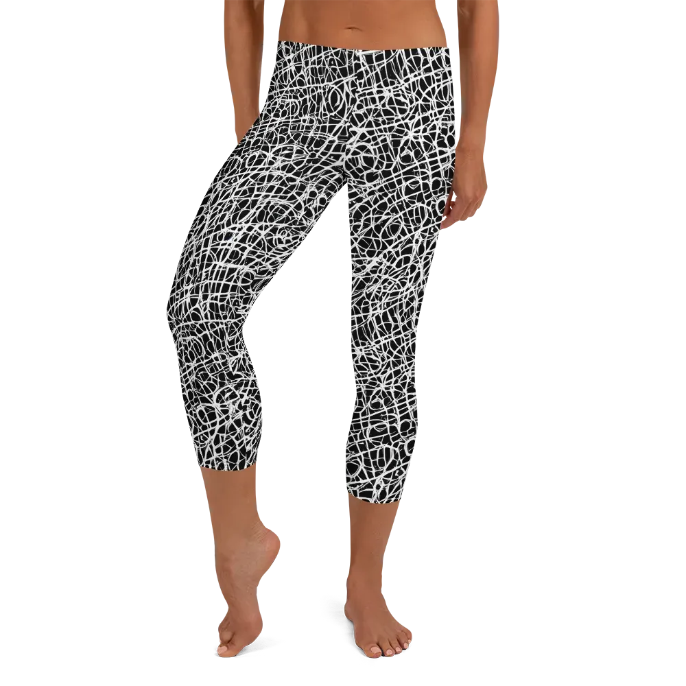 Midnight Scribble on Capri Leggings — Front