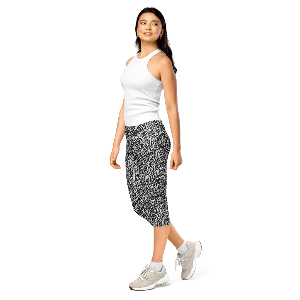 Midnight Scribble on Capri Leggings — Left Front