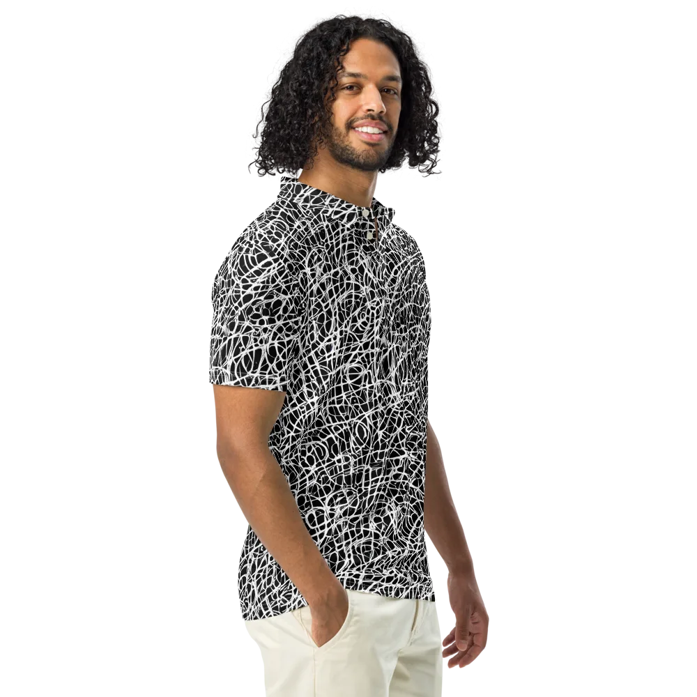 Midnight Scribble on Men's Slim Fit Polo Shirt — Right Front