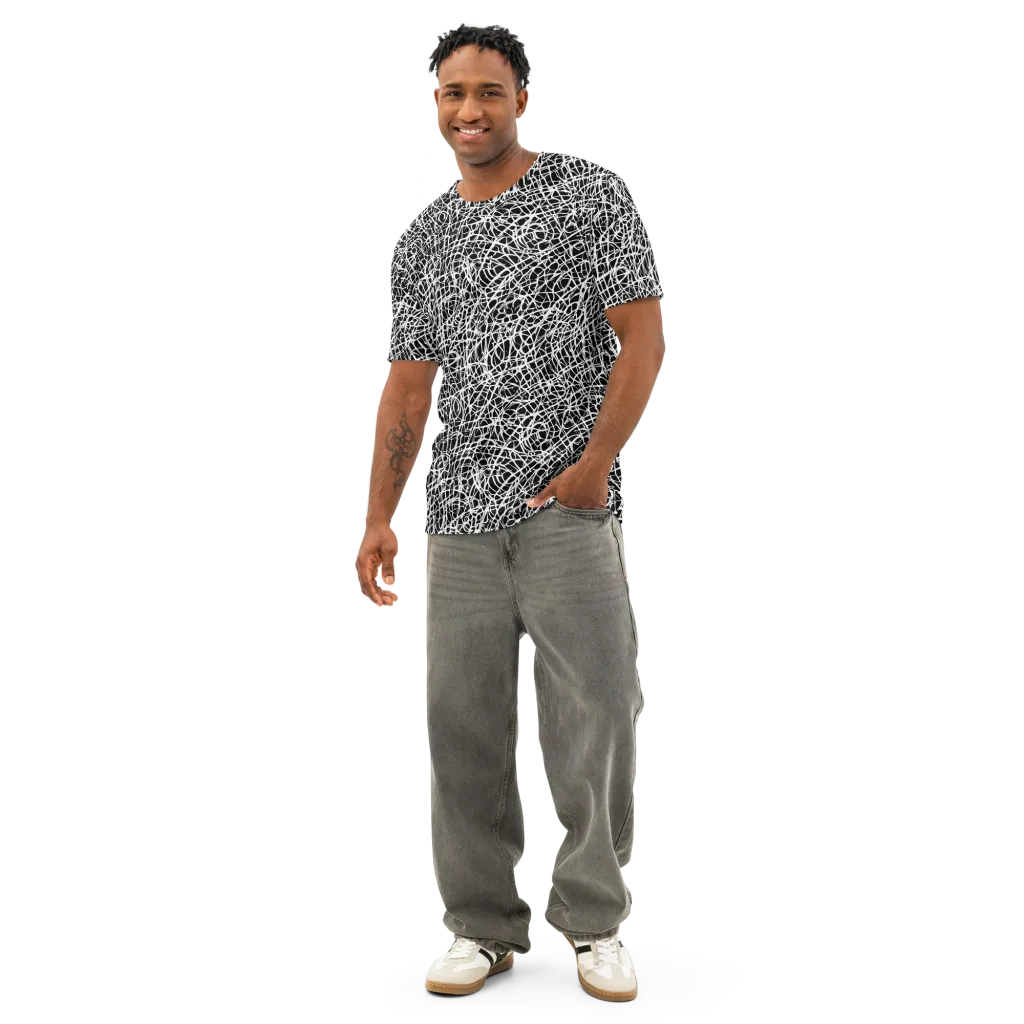 Midnight Scribble on Men's Cotton Crew Neck T-Shirt — Front