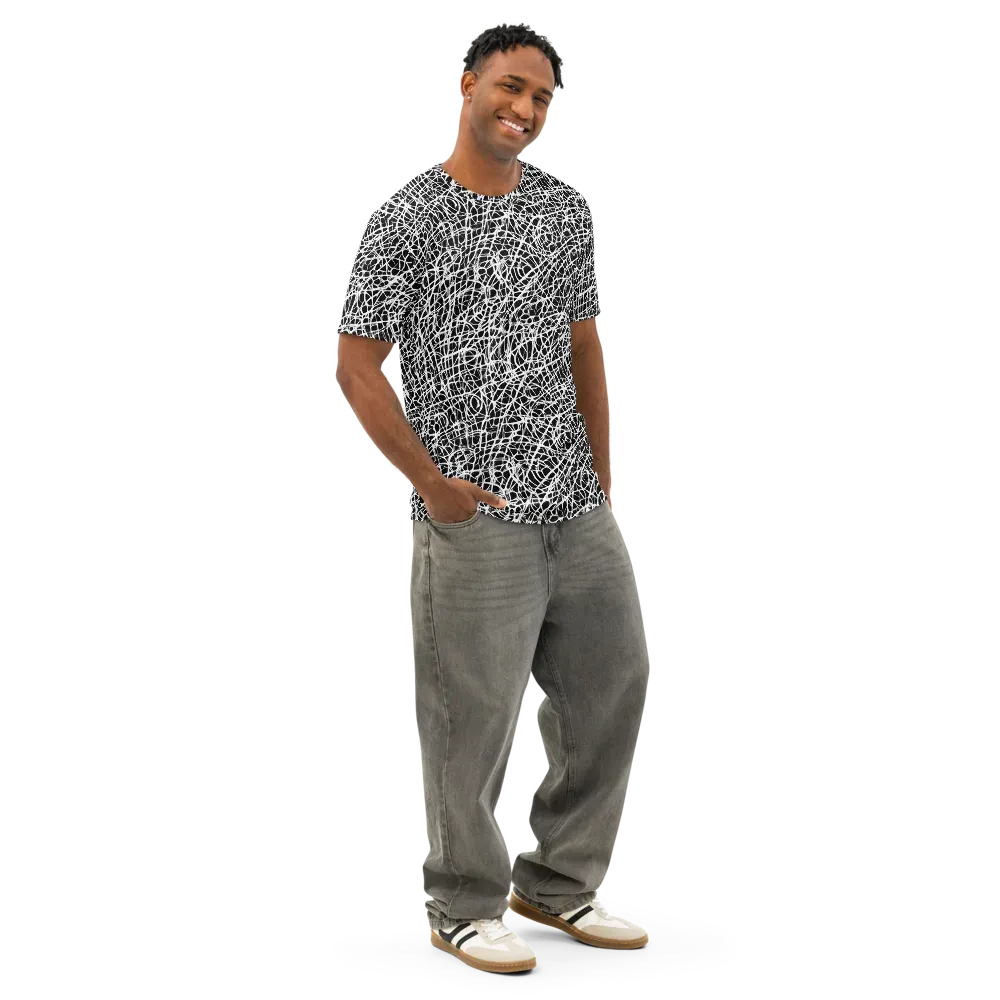 Midnight Scribble on Men's Cotton Crew Neck T-Shirt — Right Front