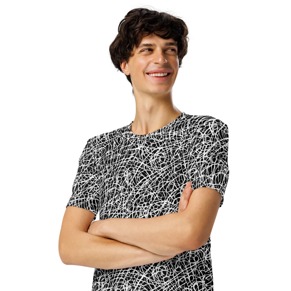 Midnight Scribble on Men's Crew Neck T-Shirt — Left Front