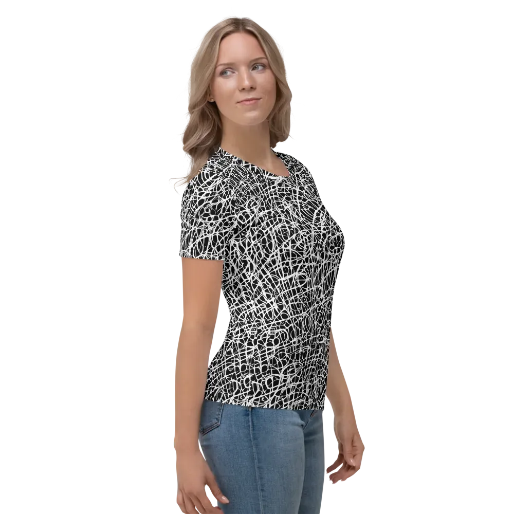 Midnight Scribble on Women's Crew Neck T-Shirt — Right