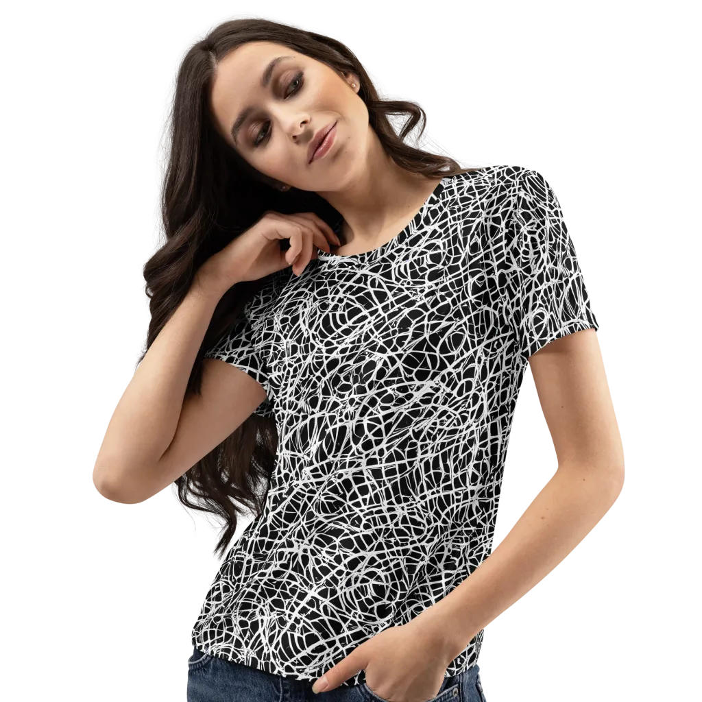 Midnight Scribble on Women's Crew Neck T-Shirt — Left Front