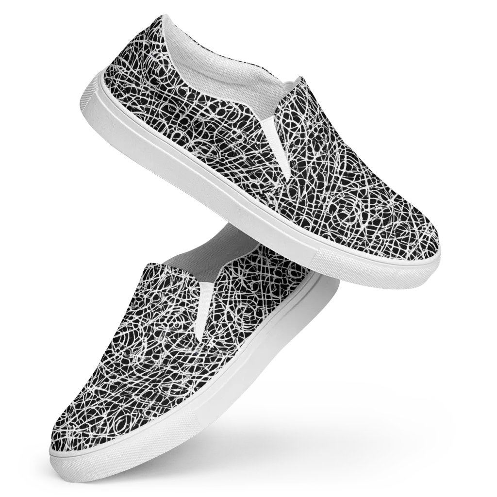 Midnight Scribble on Women's Slip-On Canvas Shoes — Front